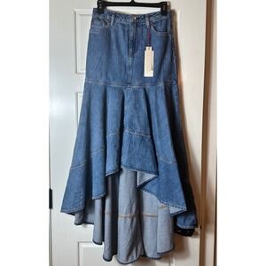 Alice + Olivia Jeans Donella High Low Denim Skirt Brooklyn Blue‎ Size 25